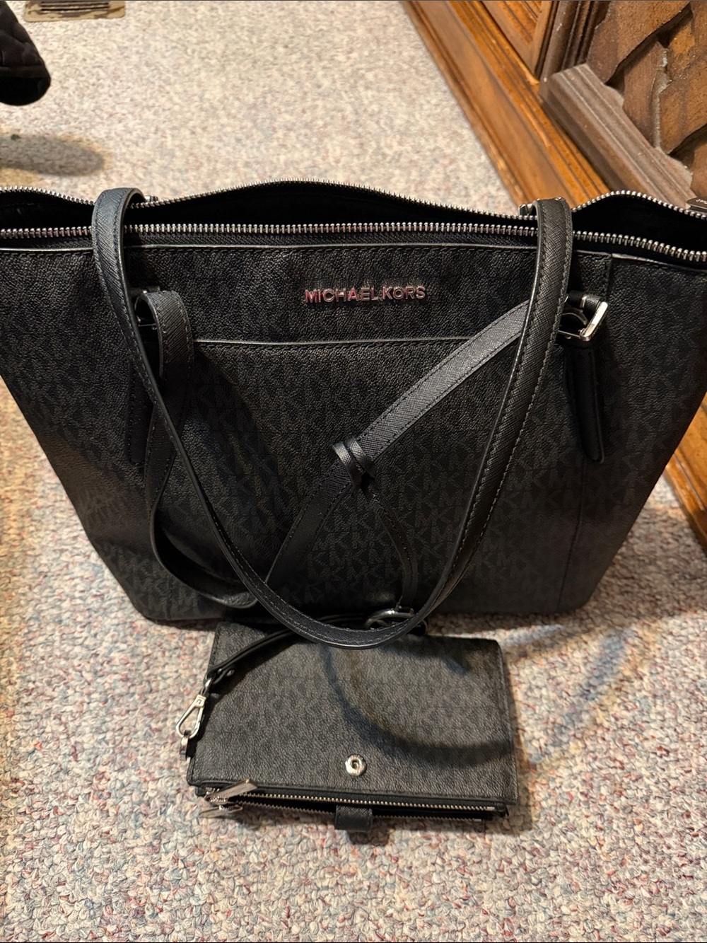 Michael Kors Black Monogram Tote with Matching Wallet